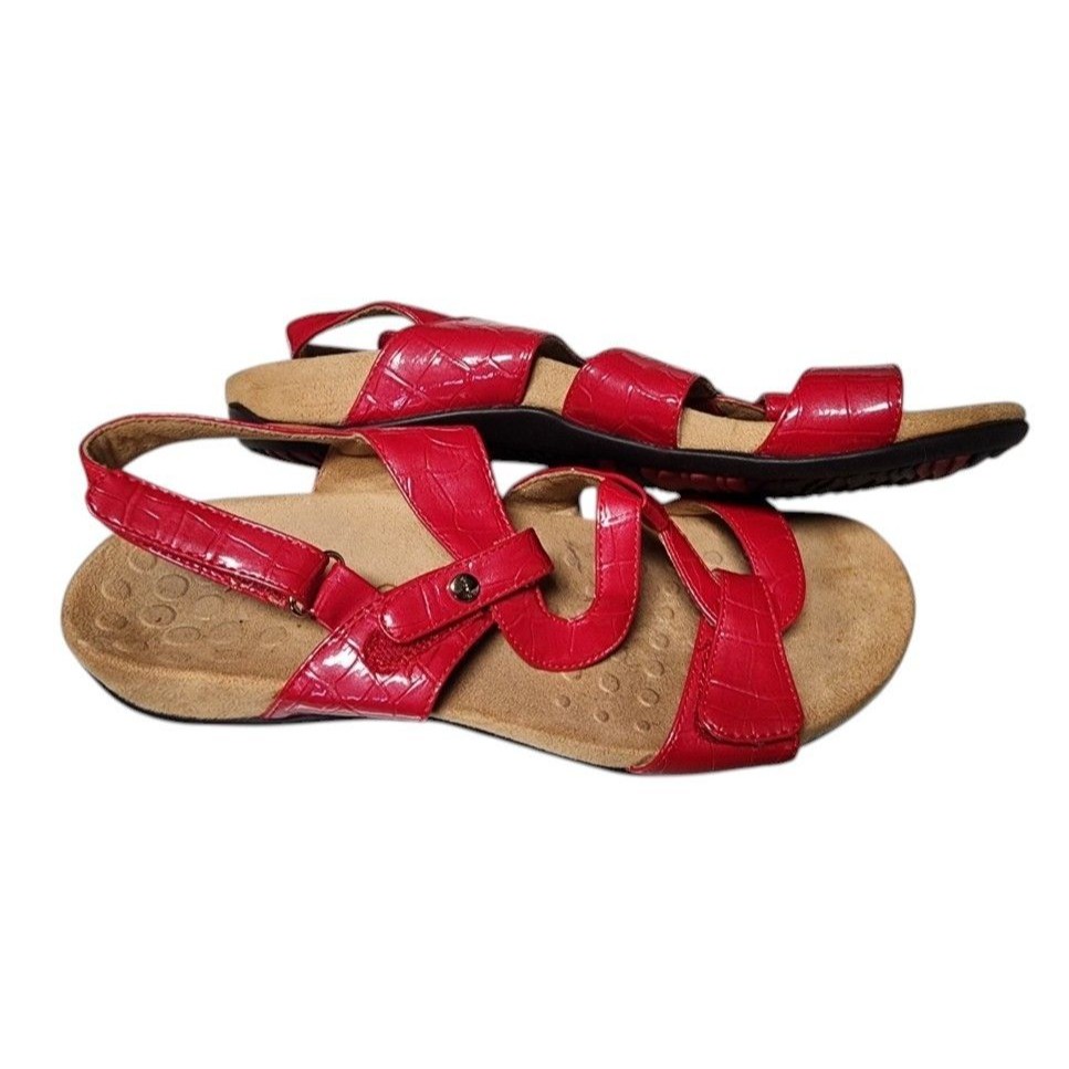 Vionic Paros Backstrap Sandals Croc Embossed Red Leather Size 10